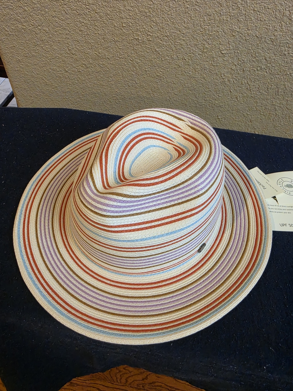 NWT Pineapple & Star Packable Sun Fedora – Multicolor Stripe – UPF 50+ (Medium)